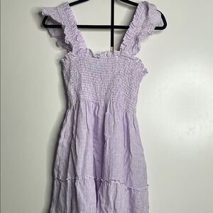 Size S, purple and white striped maxi dress.